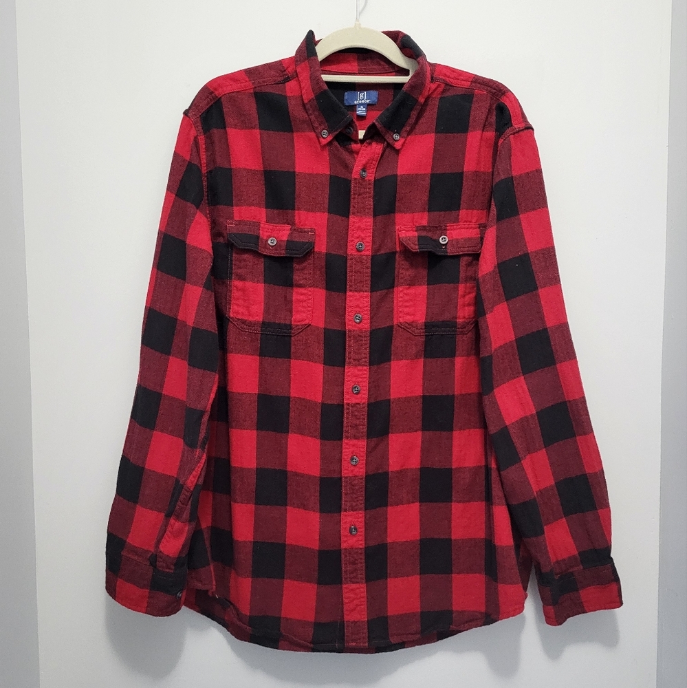 George Mens XL Red Buffalo Plaid Flannel Shirt Long Sleeve Button Up‎ Gorpcore